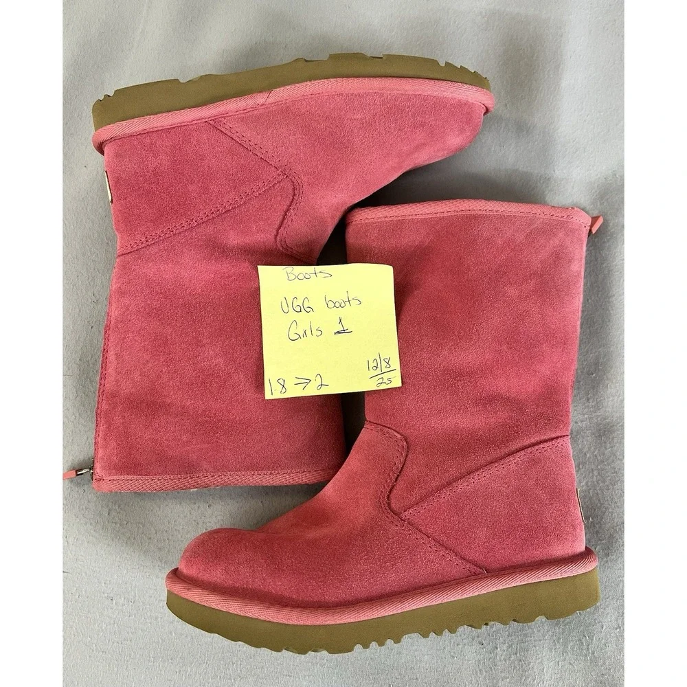UGG Lil Sunshine II Back‎ Zipper Suede Kids Boots Pink Size 1